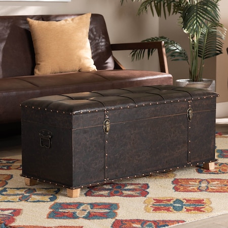 Baxton Studio Janna Transitional Dark Brown Faux Leather Upholstered and Oak Brown Finished Wood Storage Ottoman 191-11902-ZORO